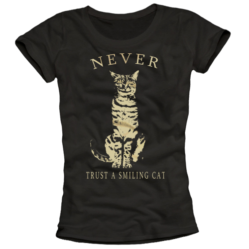 LADIES SHIRT WITH CAT MOTIF CAT CATS CAT TOPS WOMEN BLACK SLOGAN FUN