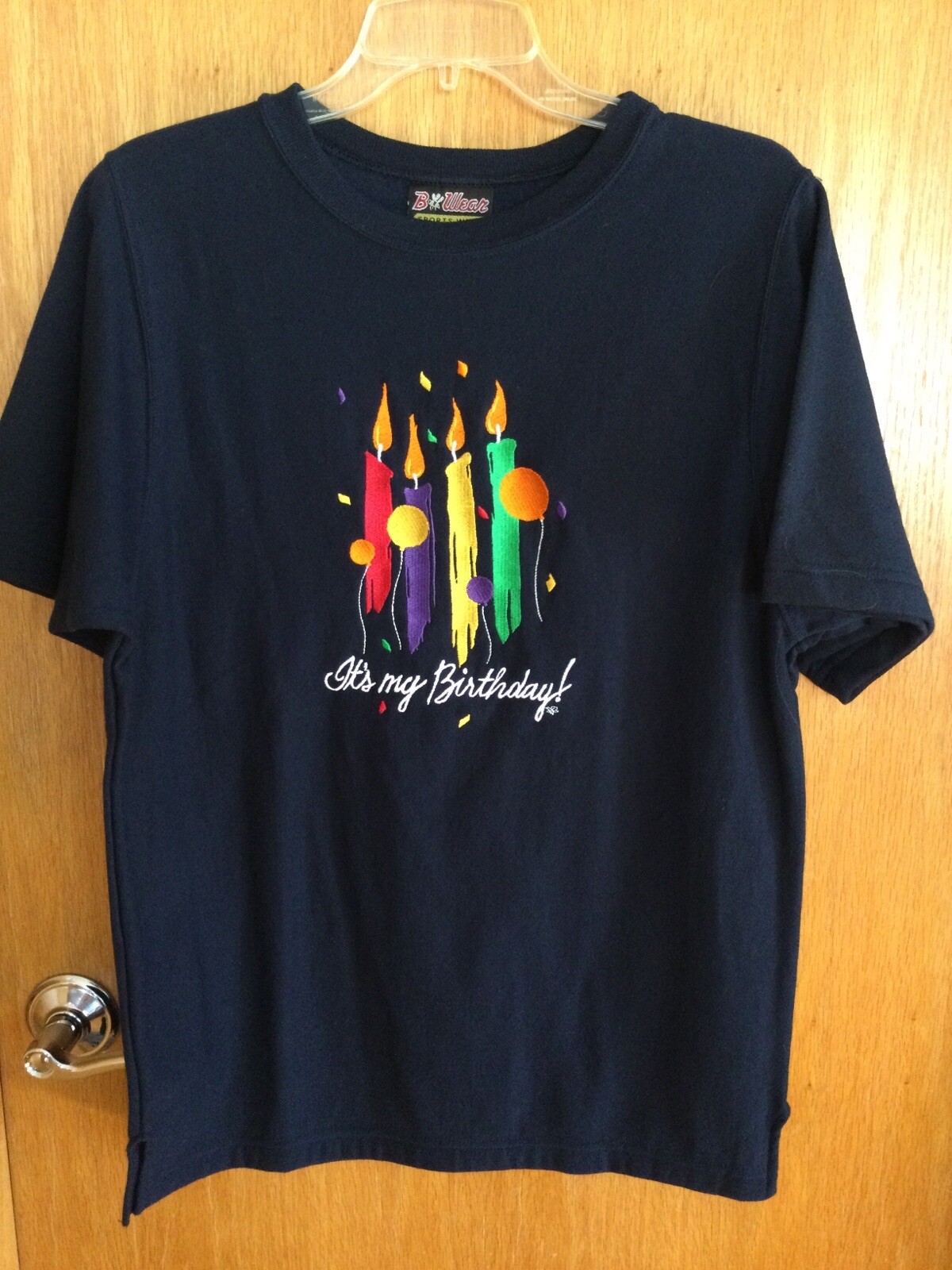 B-Wear Sportswear Women’s Embroidered “It’s My Birthday” Tee ~M ~Cotton/Poly~New