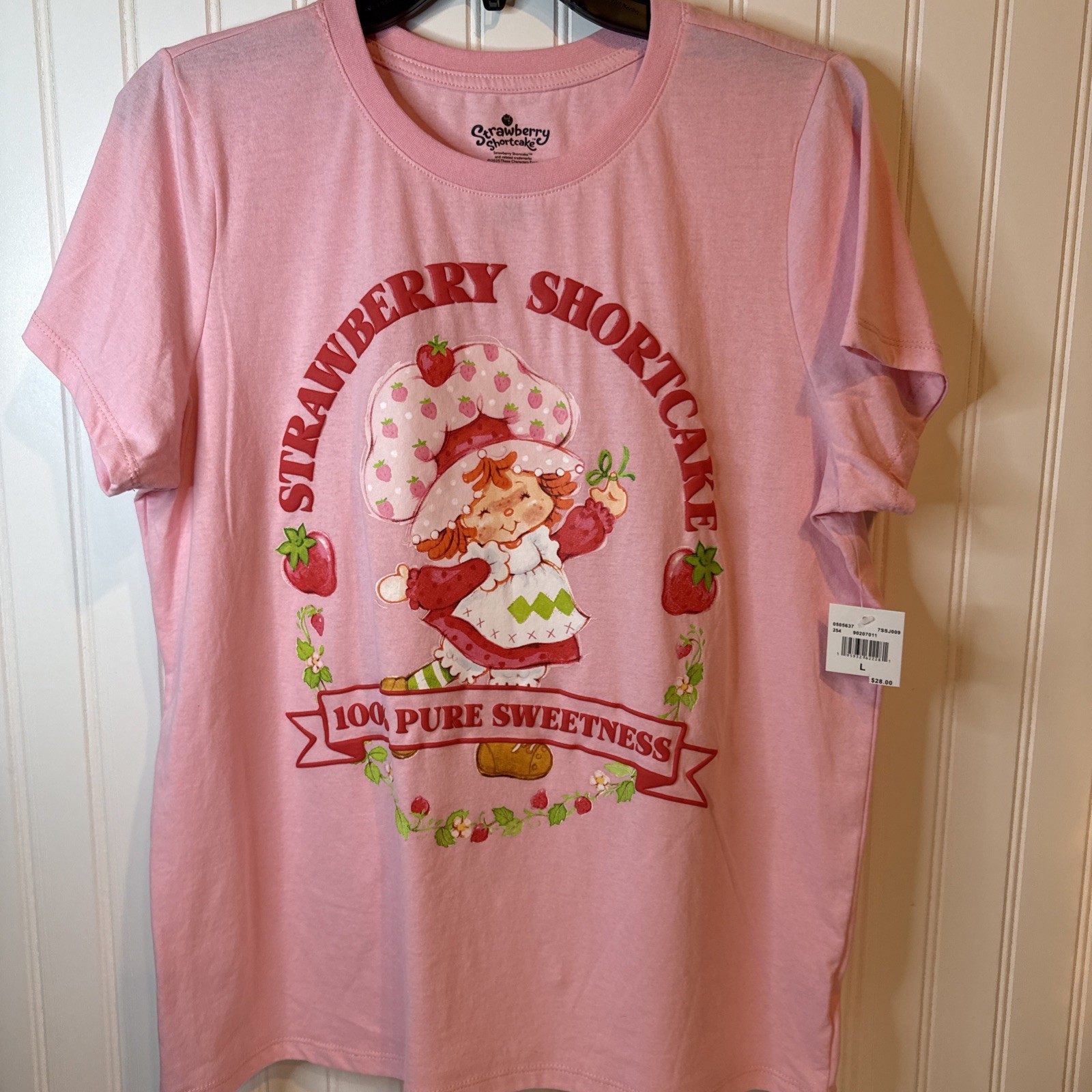 STRAWBERRY SHORTCAKE Woman’s LARGE SHORT-SLEEVE PINK T-SHIRT 100% Pure Sweetness