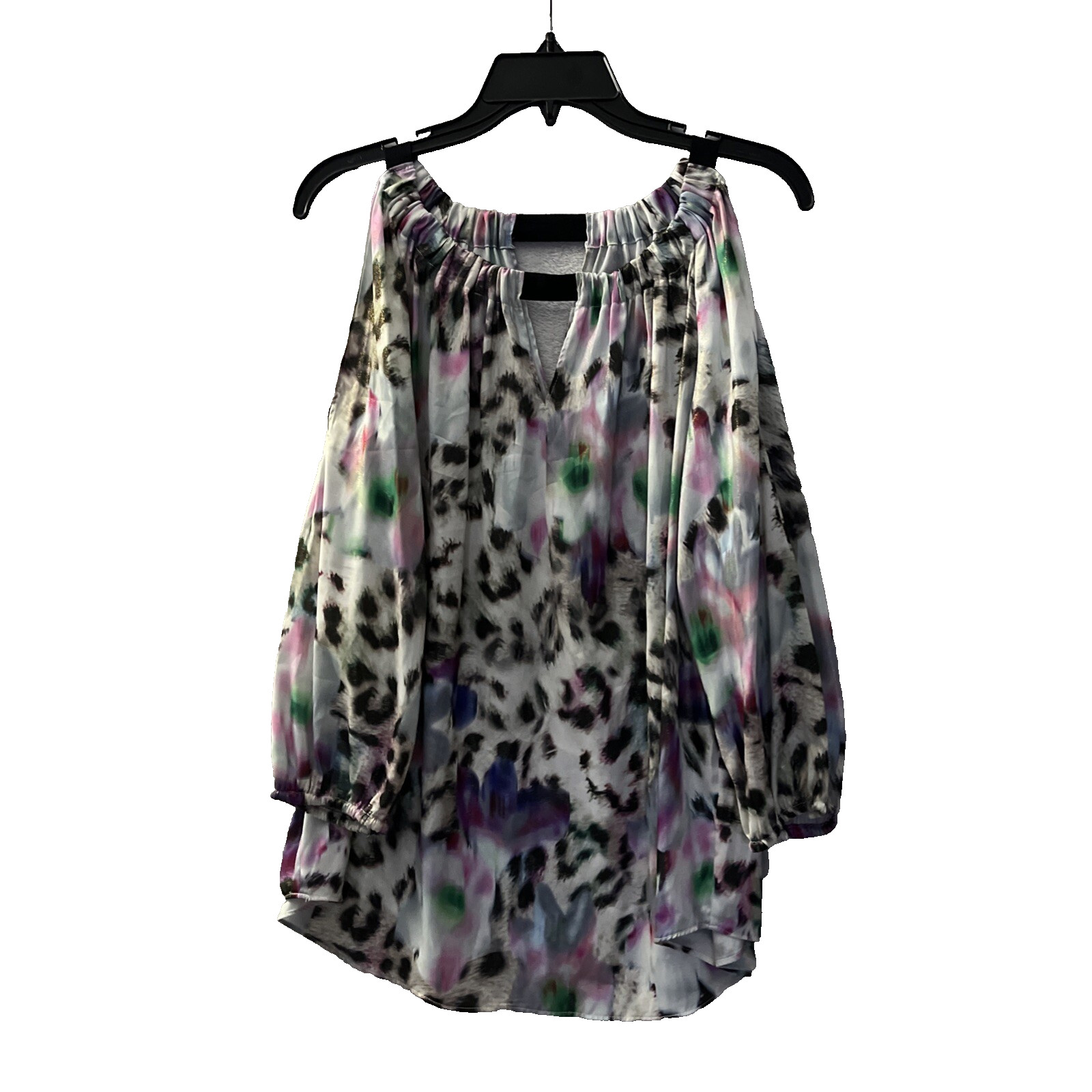 JLo Woman Blouse Top Multicolor Plus 0X Geometric Cold Shoulder Sleeve Polyester
