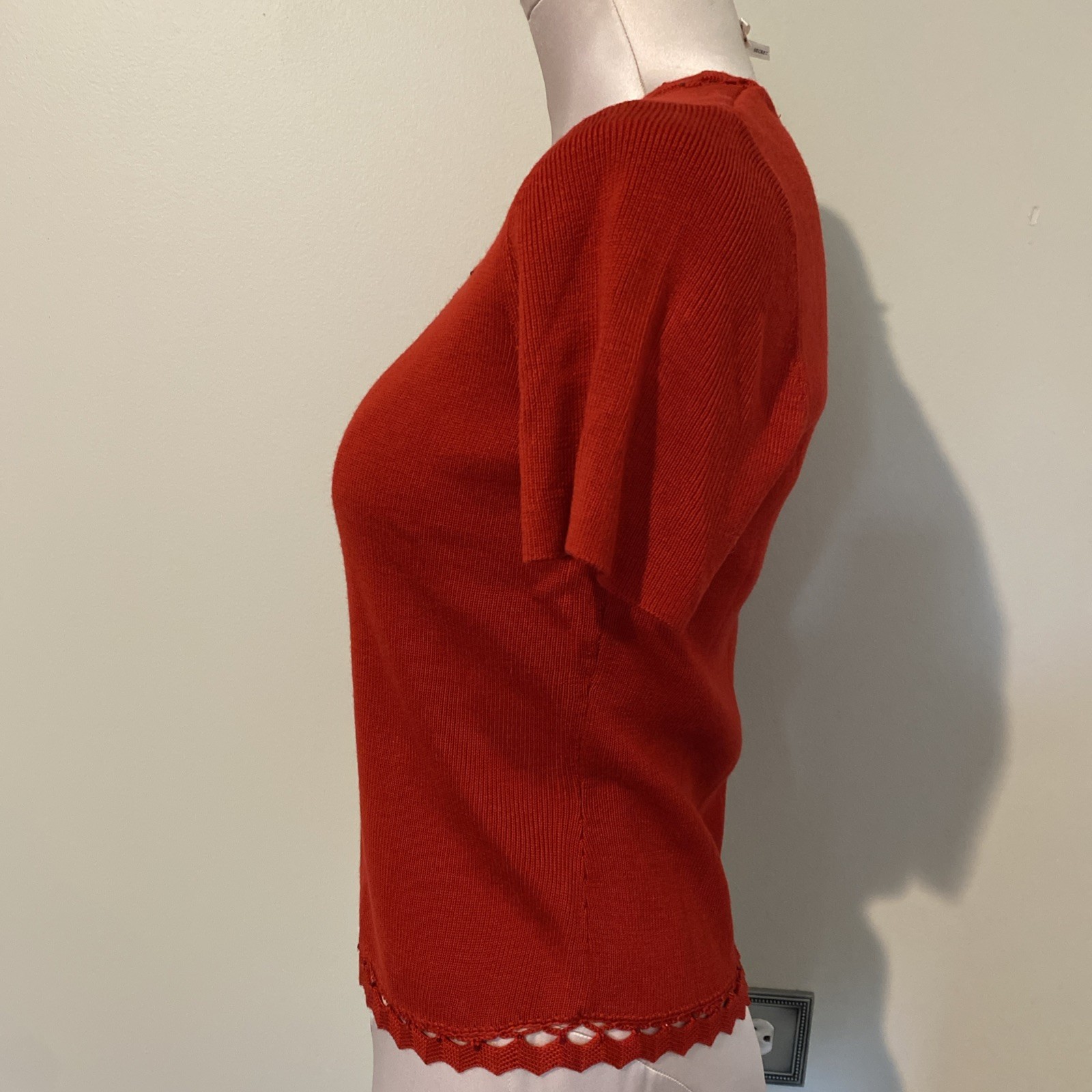 Requirements Women Shirt PS Petite Chili Red Short Sleeve Fantasia Holiday NWT