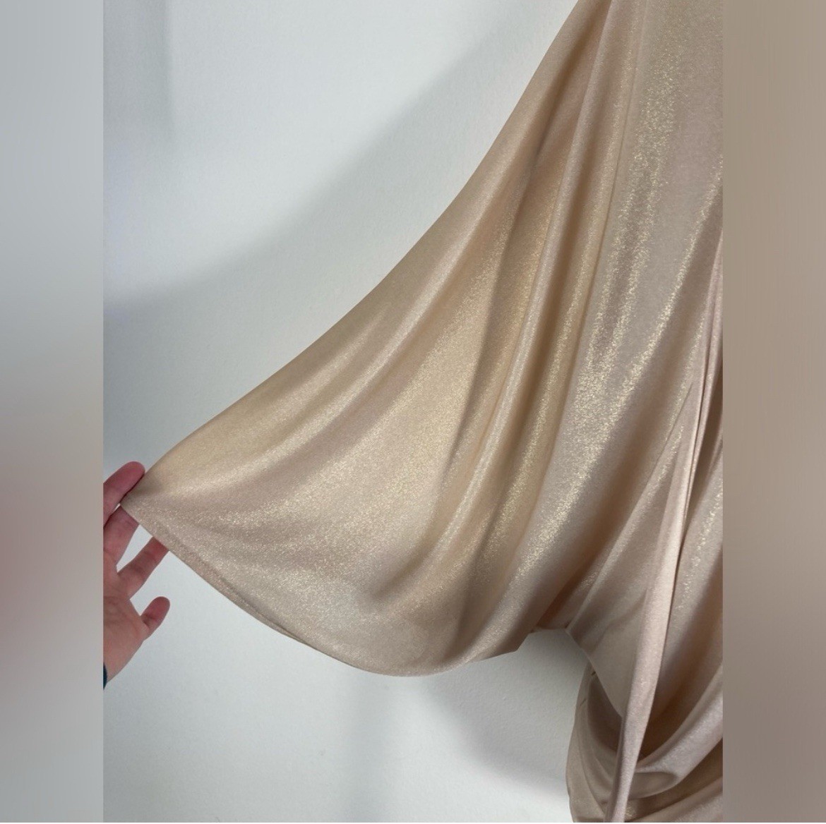 Julian Chang Tunic Top XL Champagne Gold Shimmer Tasseled Tie Cocktail Old Money