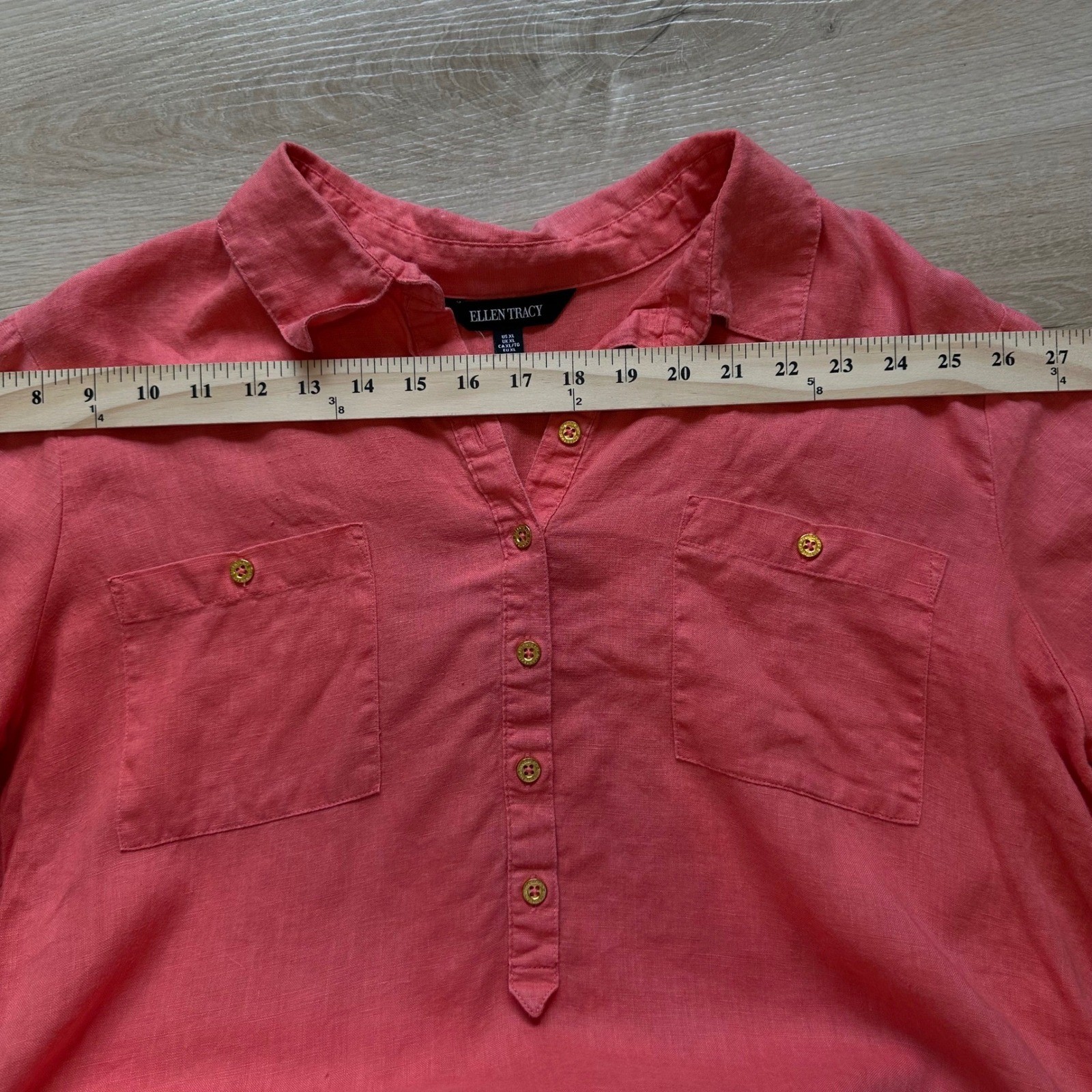 Ellen Tracy High Low Tunic Top Womens Casual XL Coral Pink Linen Vacation Breezy
