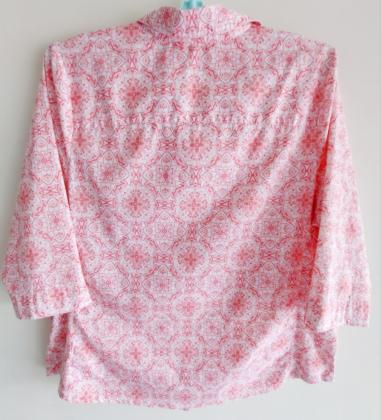 CORAL BAY Womens 2X Pink Print Woven Blouse w/Stretchy Side Panels