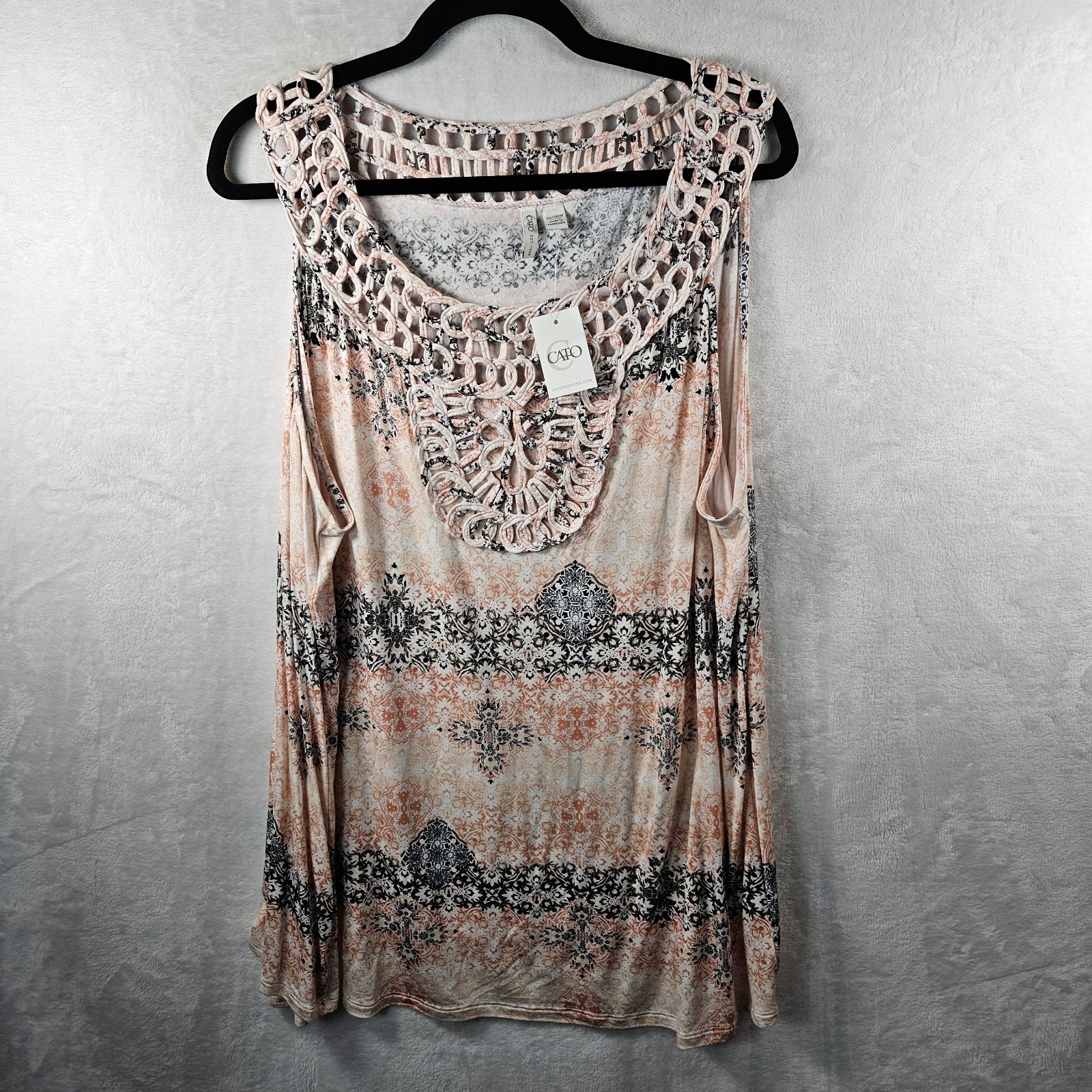 NWT Cato Top Womens 26/28W Plus Cream Tan Tattoo Boho Y2K Festival Vacation