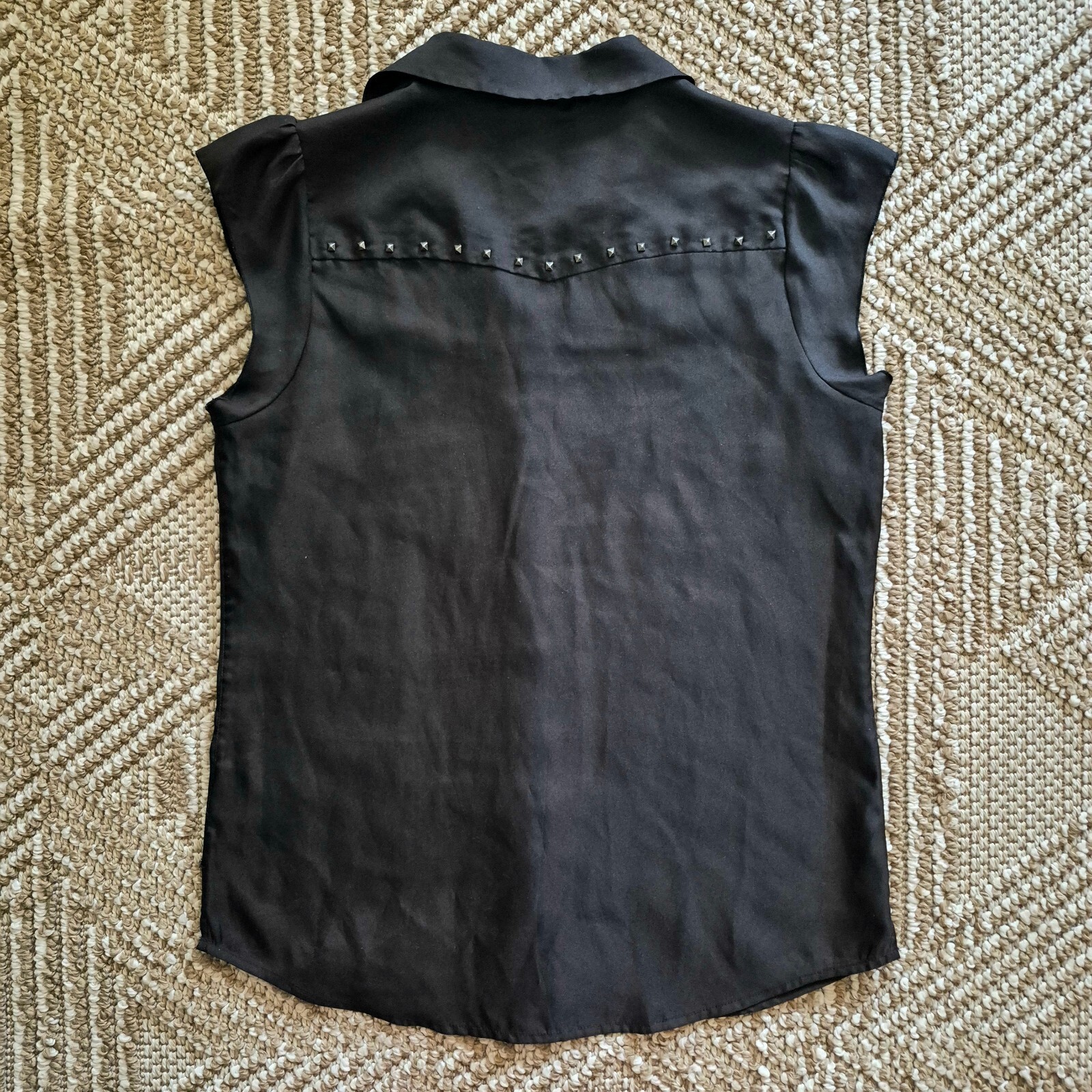 Maison Scotch Black Satin Studded Yoke Top Edgy Indie Sleaze Sleek Rocker 1 S M