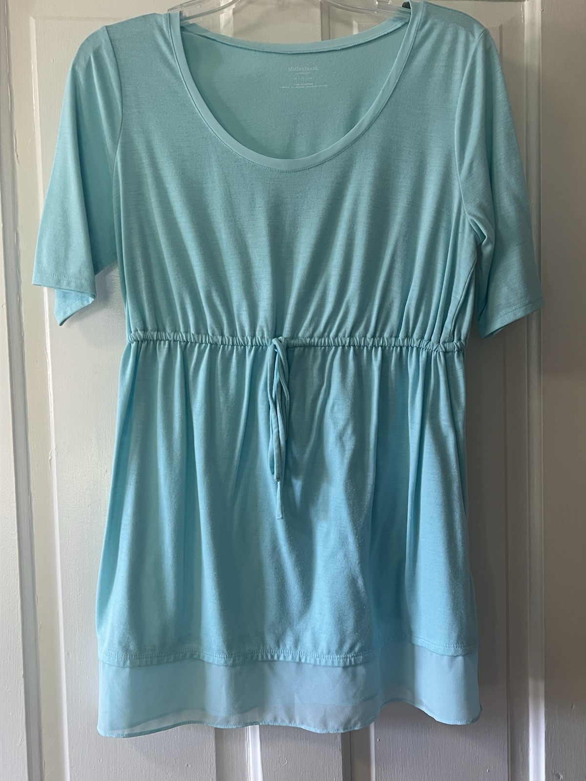 Women’s MOTHERHOOD maternity top size M round neck, short sleeves, light Blue