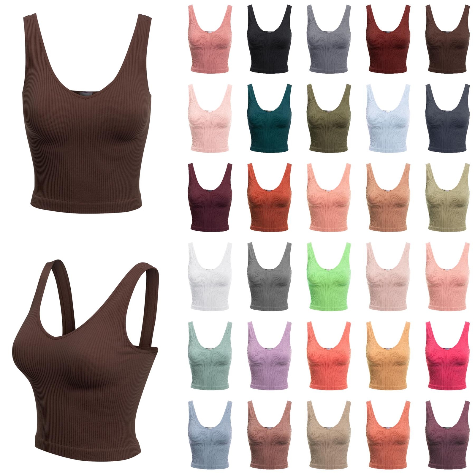 MixMatchy Four-way Stretch V-Neck Ribbed Seamless Crop Top -Made in USA
