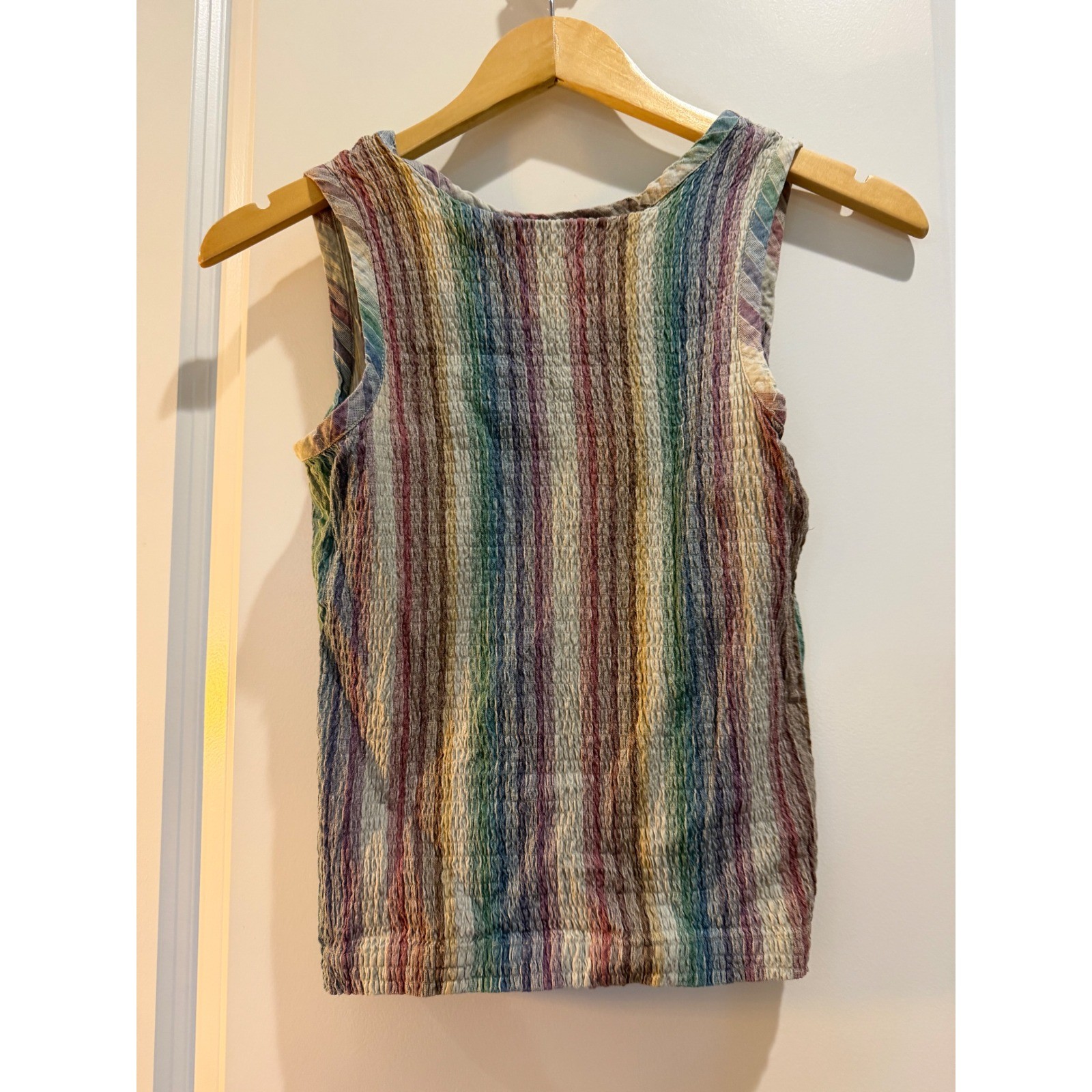 Lemon Grass Studio Rainbow Stripe Crinkle Tank Top Small Sleeveless Scoop Neck