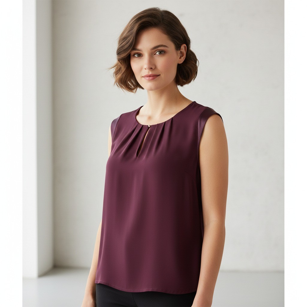 Dressbarn M Top Purple Pleated Satin Womens Casual Office Boho Chic Glam Moody