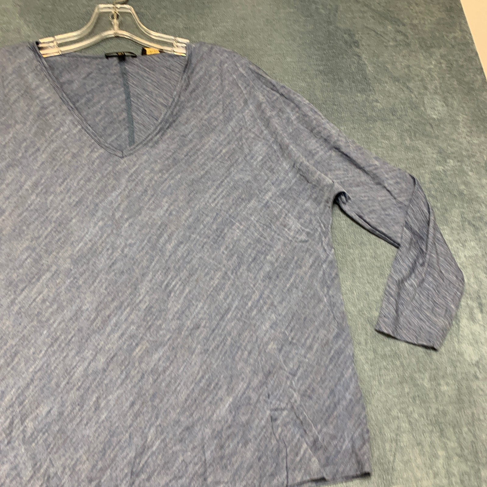 Massimo Dutti T Shirt Womens Medium Blue Marl Long Sleeve V-Neck Pullover