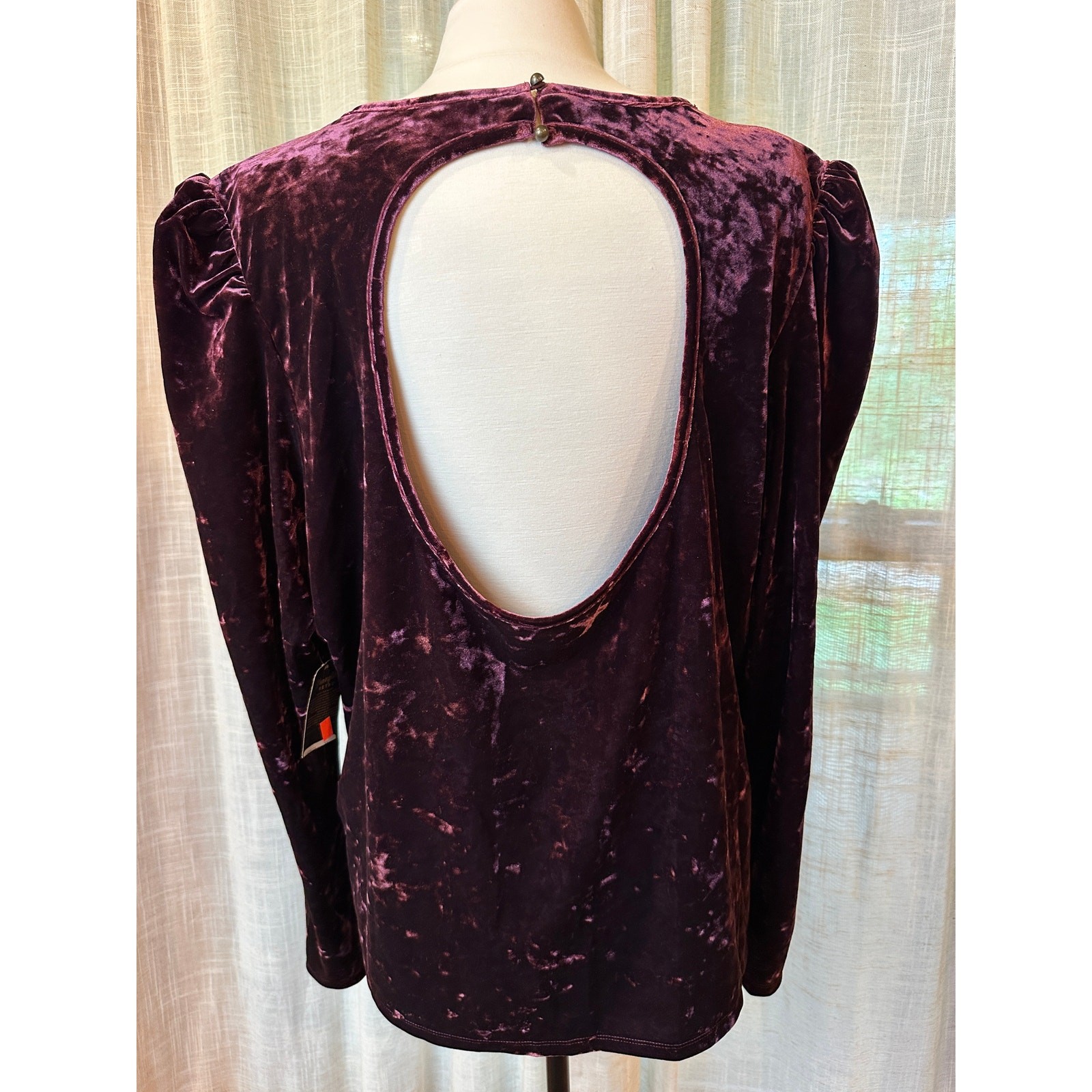 Wrangler Retro NWT Crushed Velvet Open Back Puff Sleeve Top 3XL Plum
