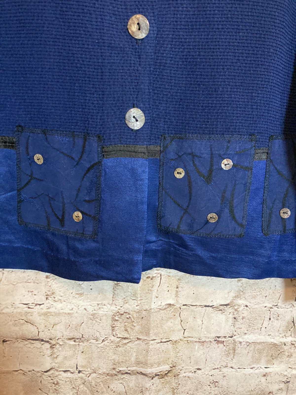 Earth Song Shacket Top Womens 14 Navy Blue Lagenlook Artsy Button Art To Wear