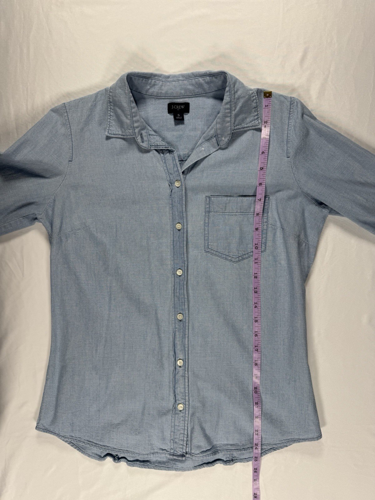 J.Crew Women’s Small Chambray Button Front Shirt Light Blue 100% Cotton Pocket