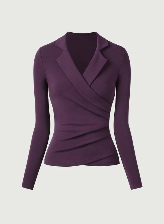 OGL Collared Surplice Top, Deep Fig