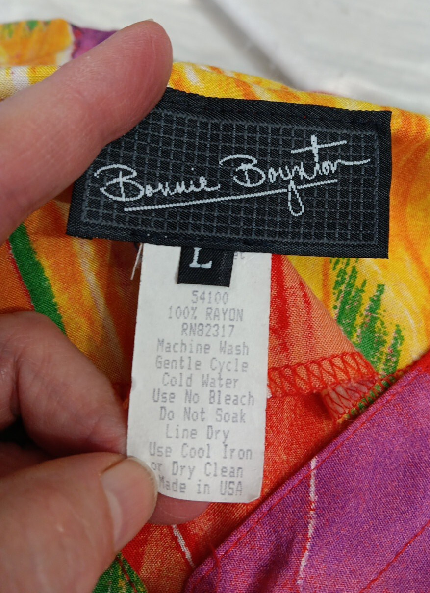 Vintage Tunic Top 80s Art You Wear Floral Colorful Buttons Sz L Bonnie Boynton