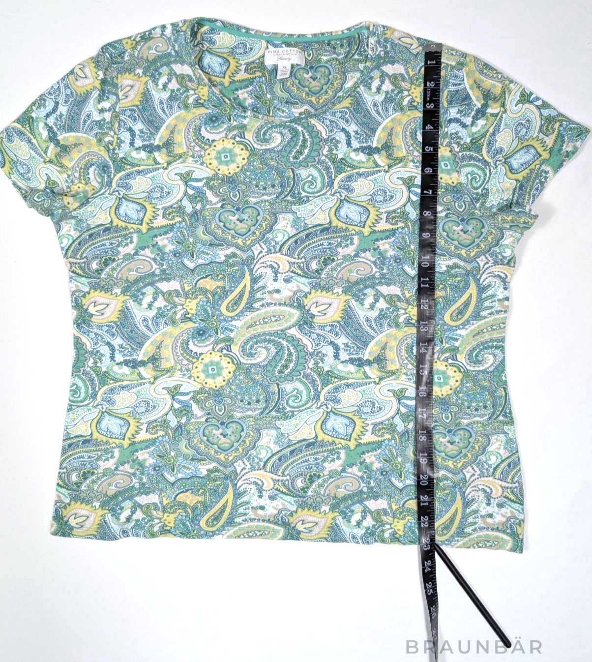 Charter Club Pima Cotton Shirt Women’s XL Paisley Turquoise Green Luxury Soft Te