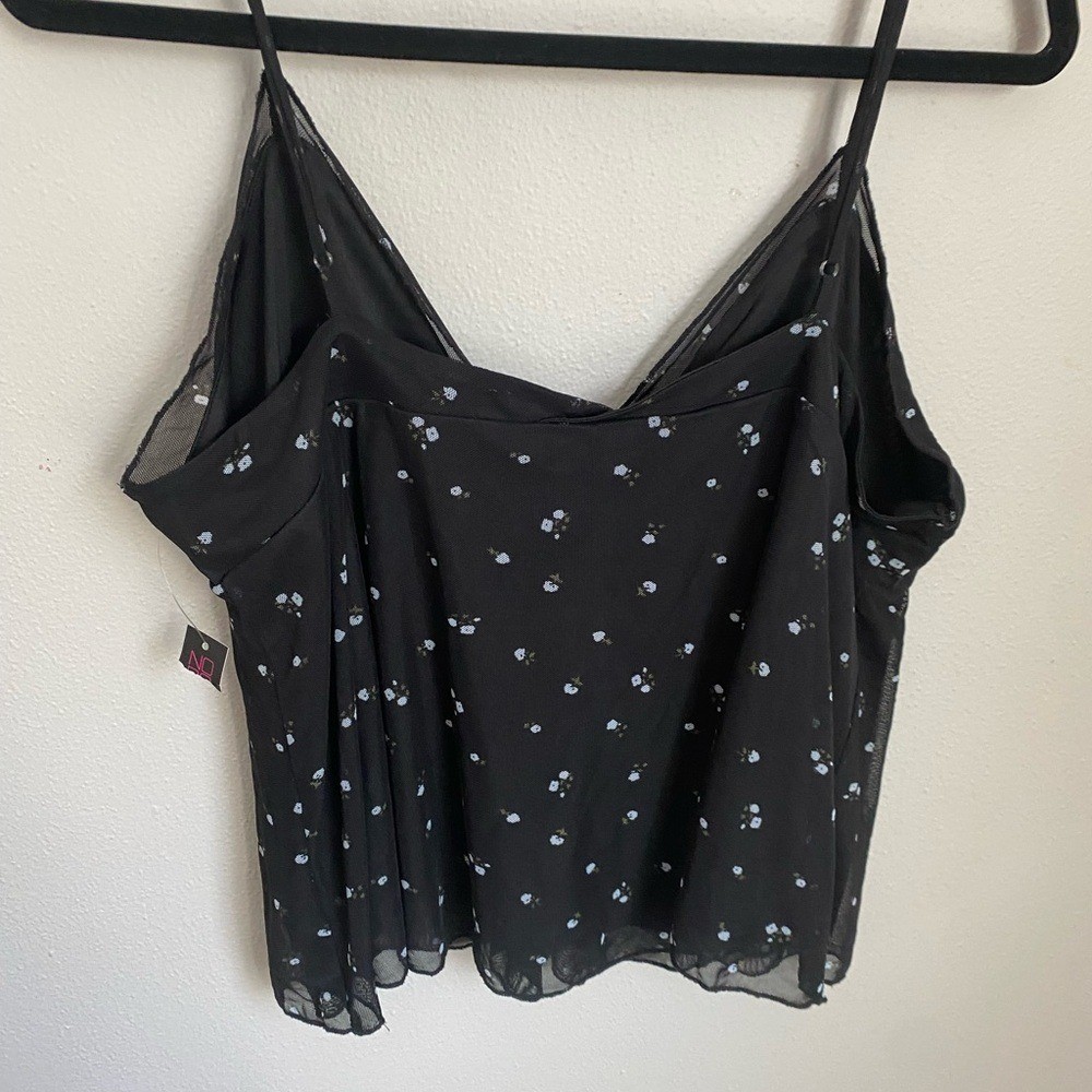 Dainty Floral Mesh Sheer Babydoll Black Cami Top XXL Fairy Y2K Baddie Feminine