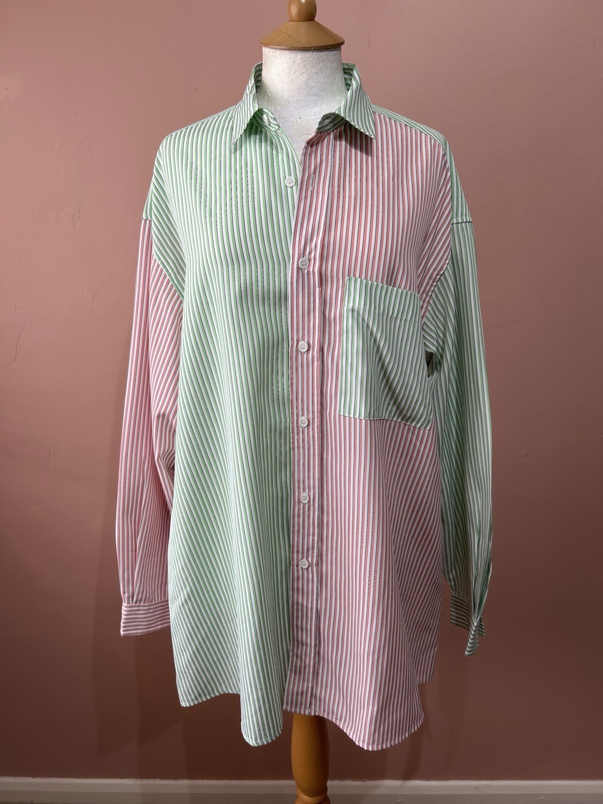 Blanca Women’s Shirt Size XS/S UK 8 Oversized Pink Green Stripes