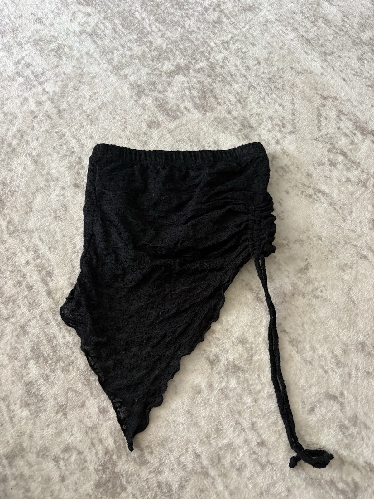 Women’s XS Black Solid Strapless Ruched Drawstring Asymmetrical Tube Top