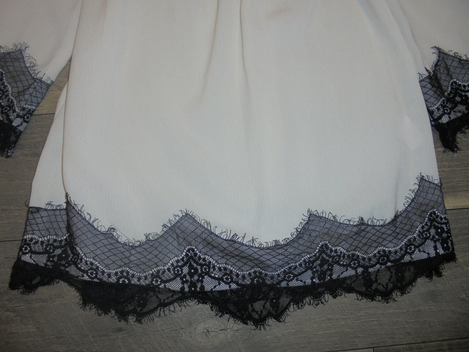 Pink Blush ivory and black lace off the shoulder blouse size S