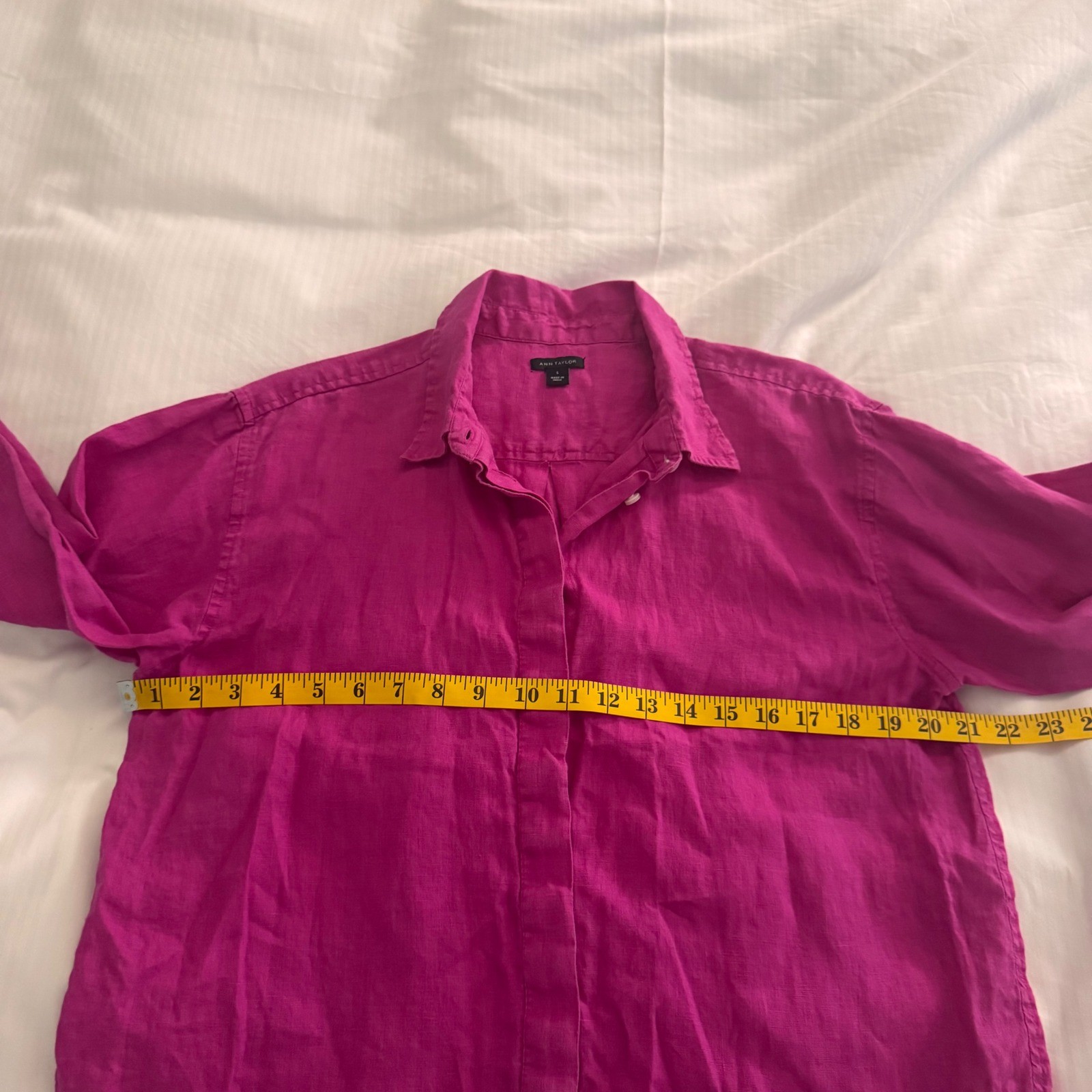 Luxury 100% Linen Coastal Button Down Shirt Magenta Pink Luxe Resort Summer Sz S