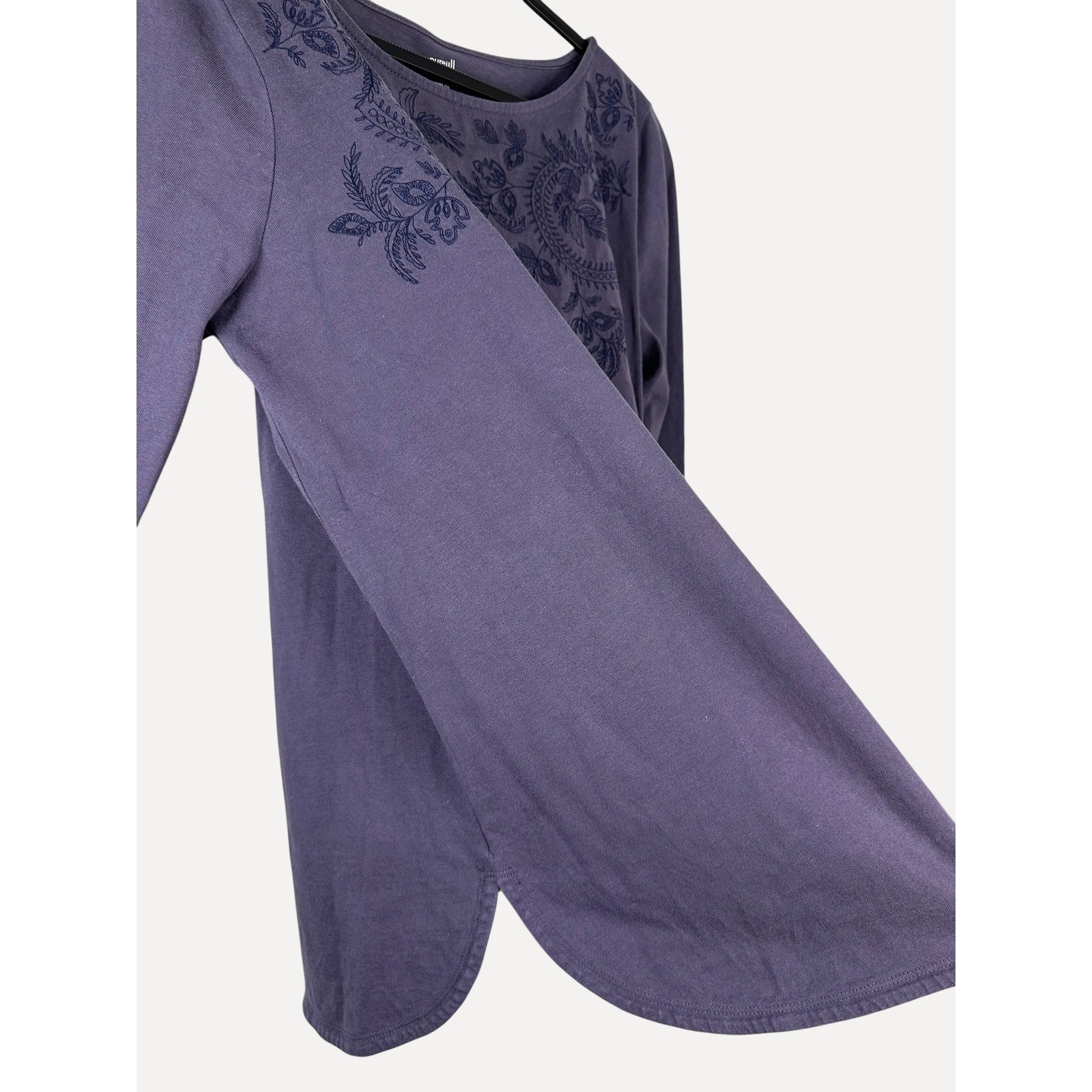 Pure Jill J. Jill Purple Embroidered Neckline Tunic Cotton Curved Hem Size L