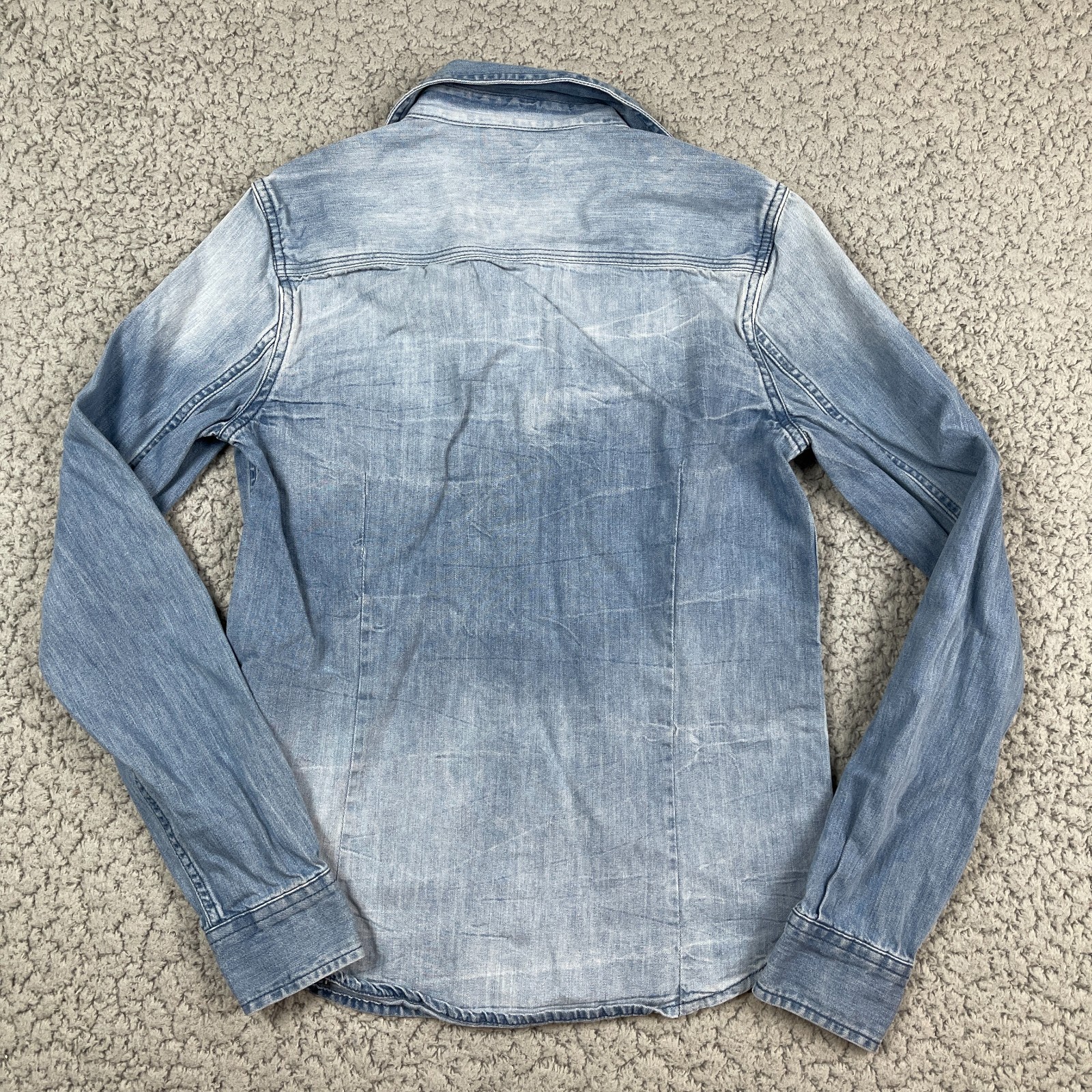 American Eagle Women’s Shirt Blue Two Tone Soft Denim Western Button Up XS