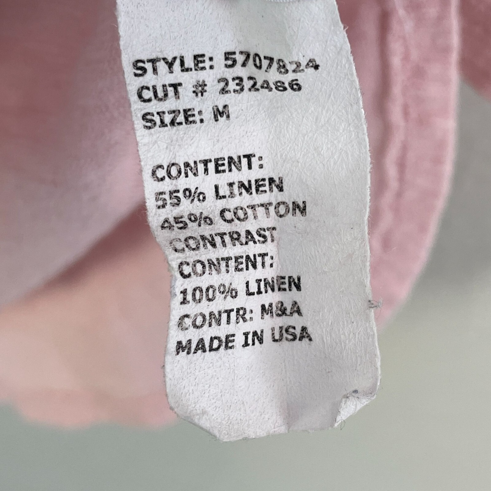 Cut Loose Womens Medium Linen Cotton Blend Button Up Top Pink 3/4 Sleeve
