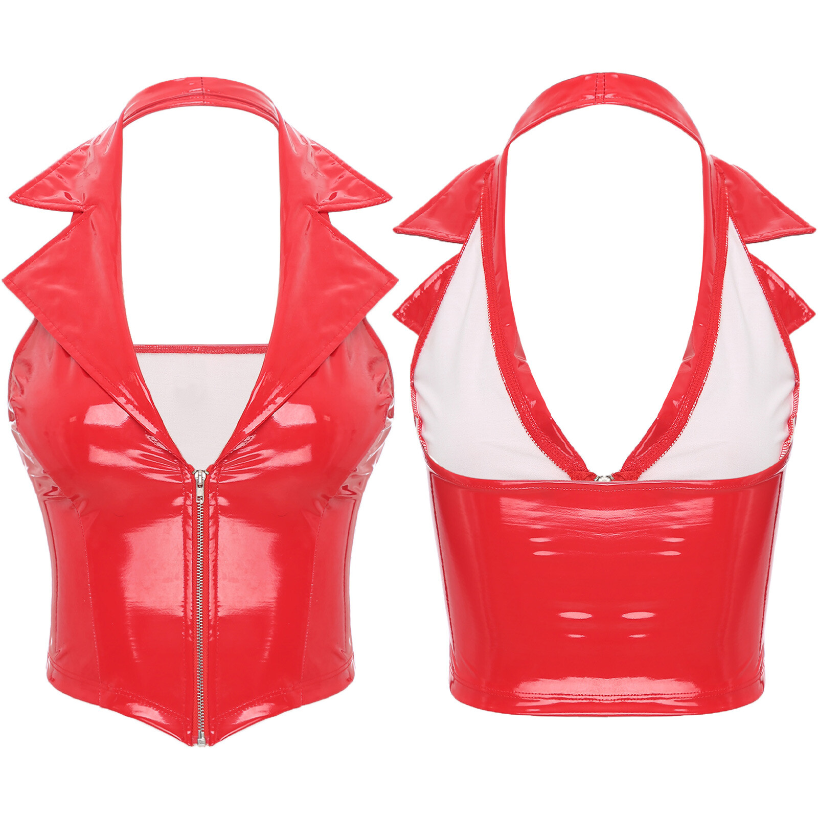 US Women Leather Crop Top Vest Bodycon Camisole Punk Waistcoat Tank Top Clubwear
