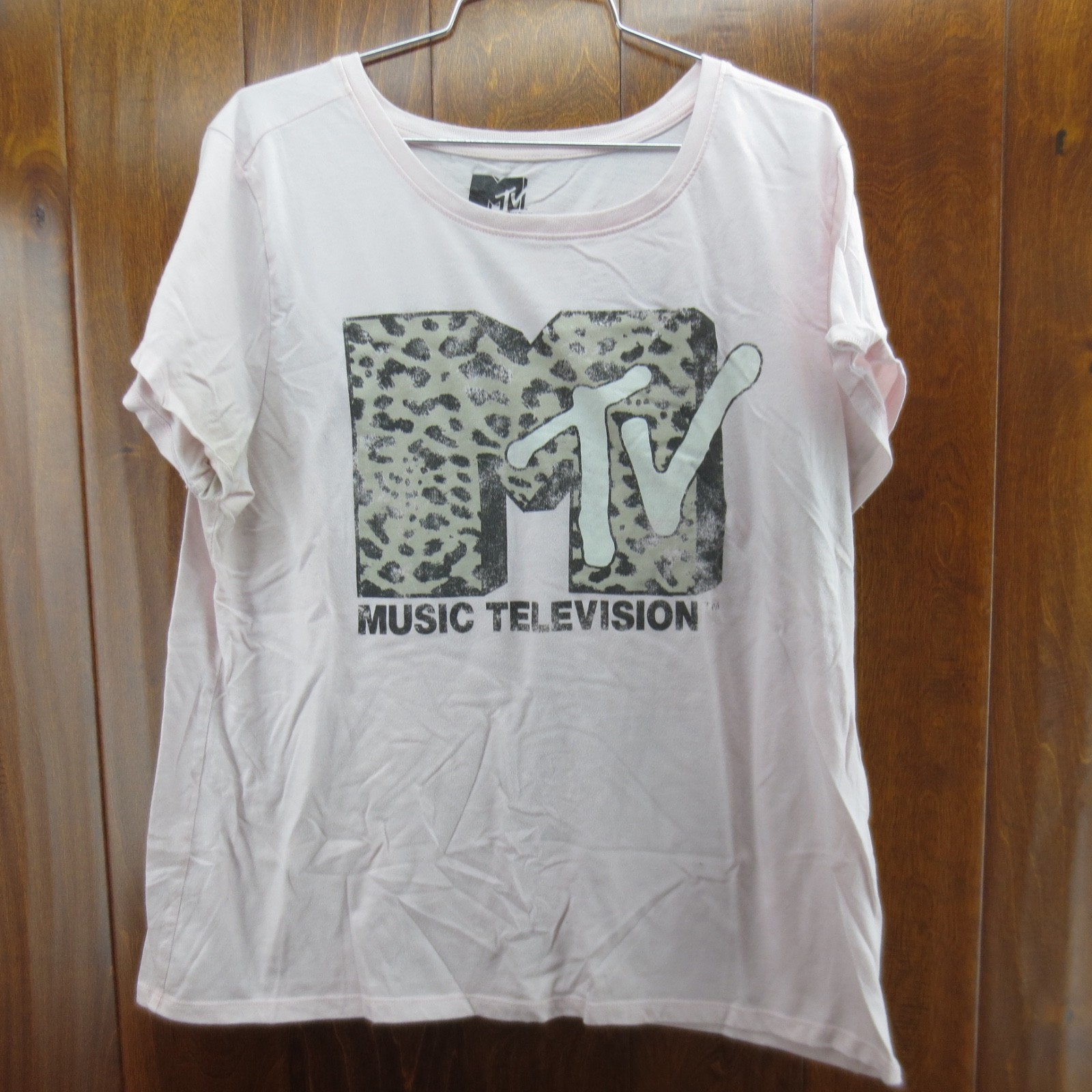 Pink MTV Graphic Animal Print Logo T-Shirt Music Television Womens XL
