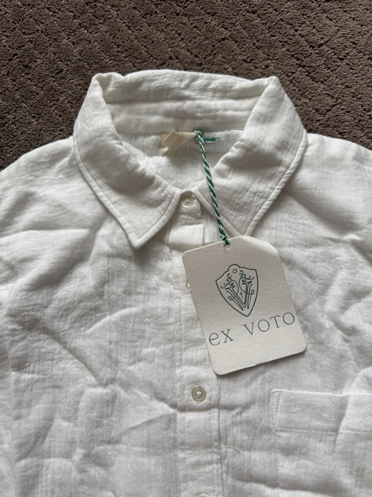 EX VOTO Women’s Sage Gauze Button Front Shirt White Large $129