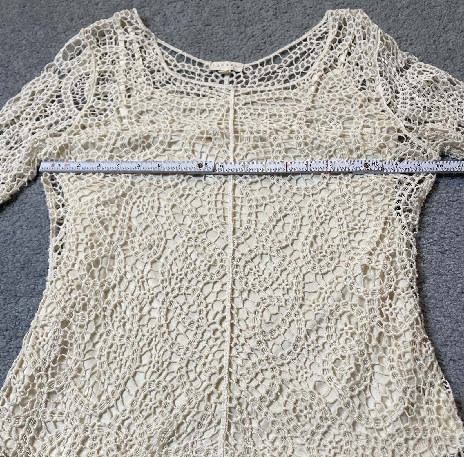 Adiva Crochet Blouse Womens Sz L Beige Floral Open Knit Cami Lining Cottagecore