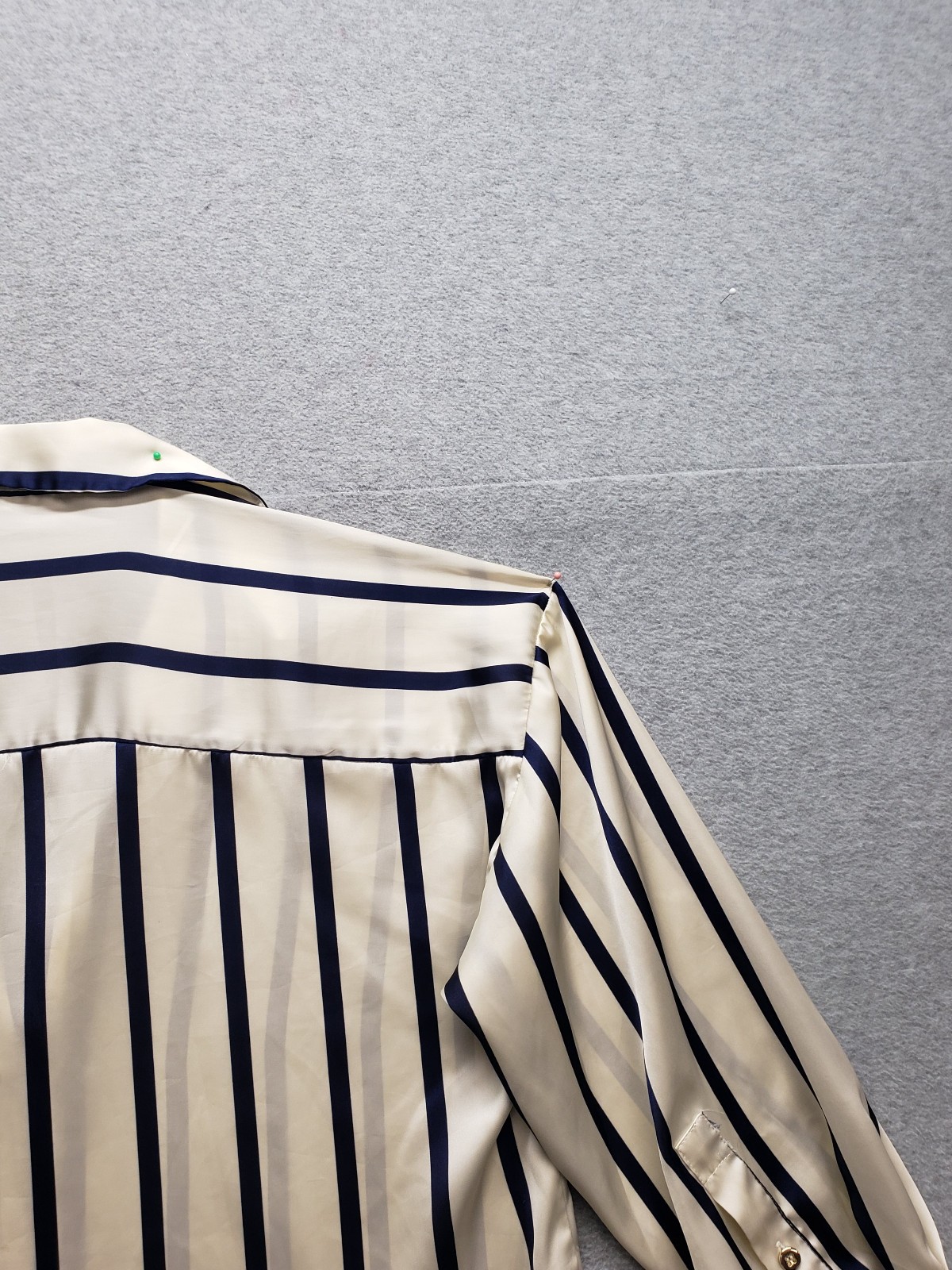 Zara Women Tops S Cream Navy Blue Striped Button Front Collared Long Sleeve City