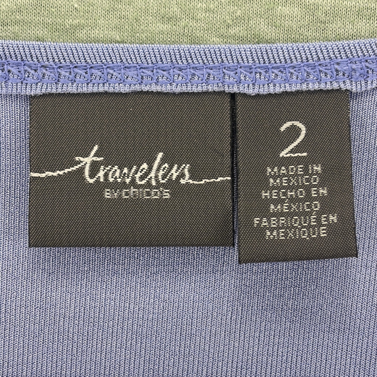 Travelers by CHICO Short Sleeve Top Womens Size 2 Purple V Neck Open Sleeve