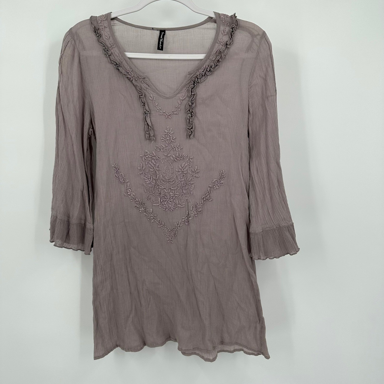 Sacred Threads Womens Boho Embroidered Sheer Tunic Size S Romantic Festival