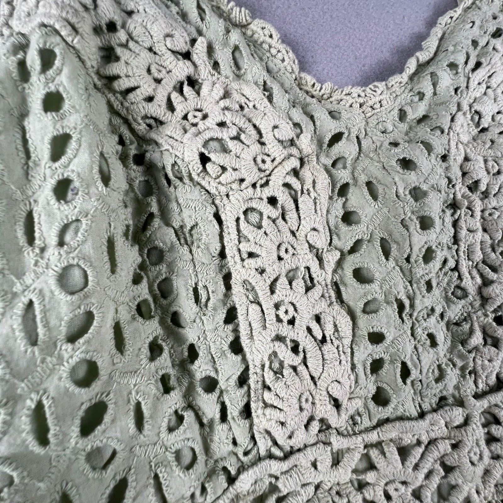 Crochet Lace Top Gaze Eyelet Cami Medium Sage Green Boho Festival Cottagecore