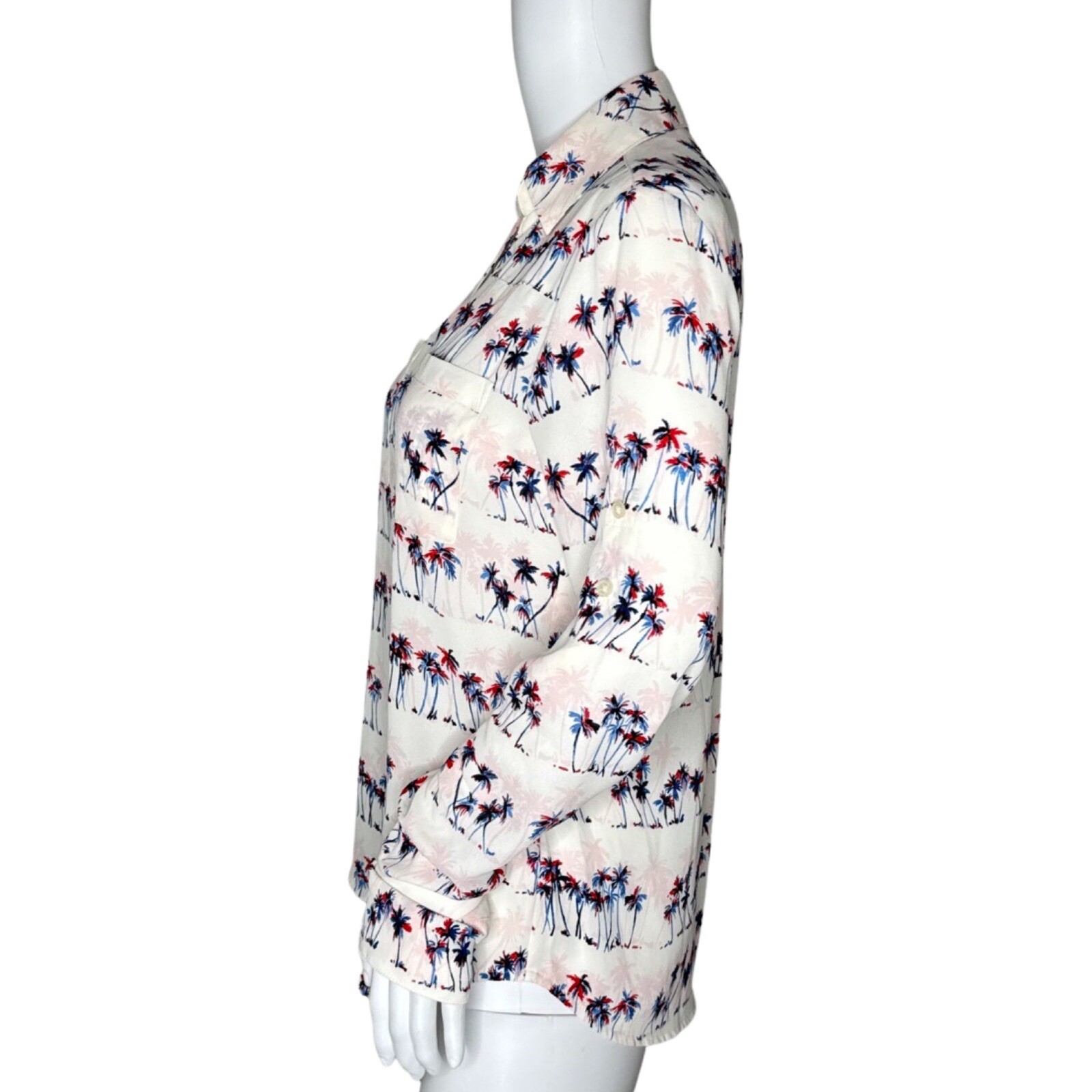 Express Shirt Womens XS White Blue Red Pink Palm Trees Portofino Office Casual