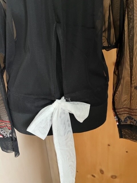 Women’s Hippie Laundry Size L Black Sheer Long Sleeve Blouse Floral Embroidery