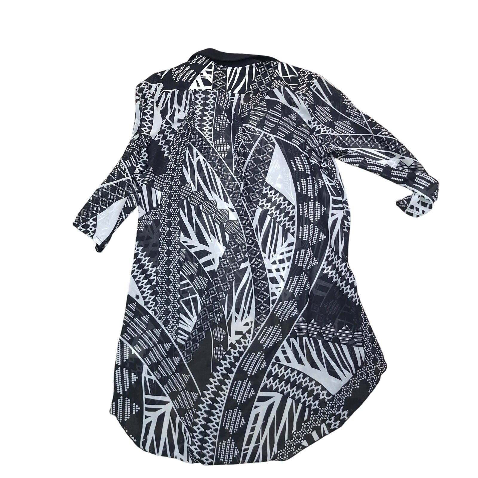 Cato Woman 14/16W Made In Cambodia Black and White Tunic Blouse Sheer