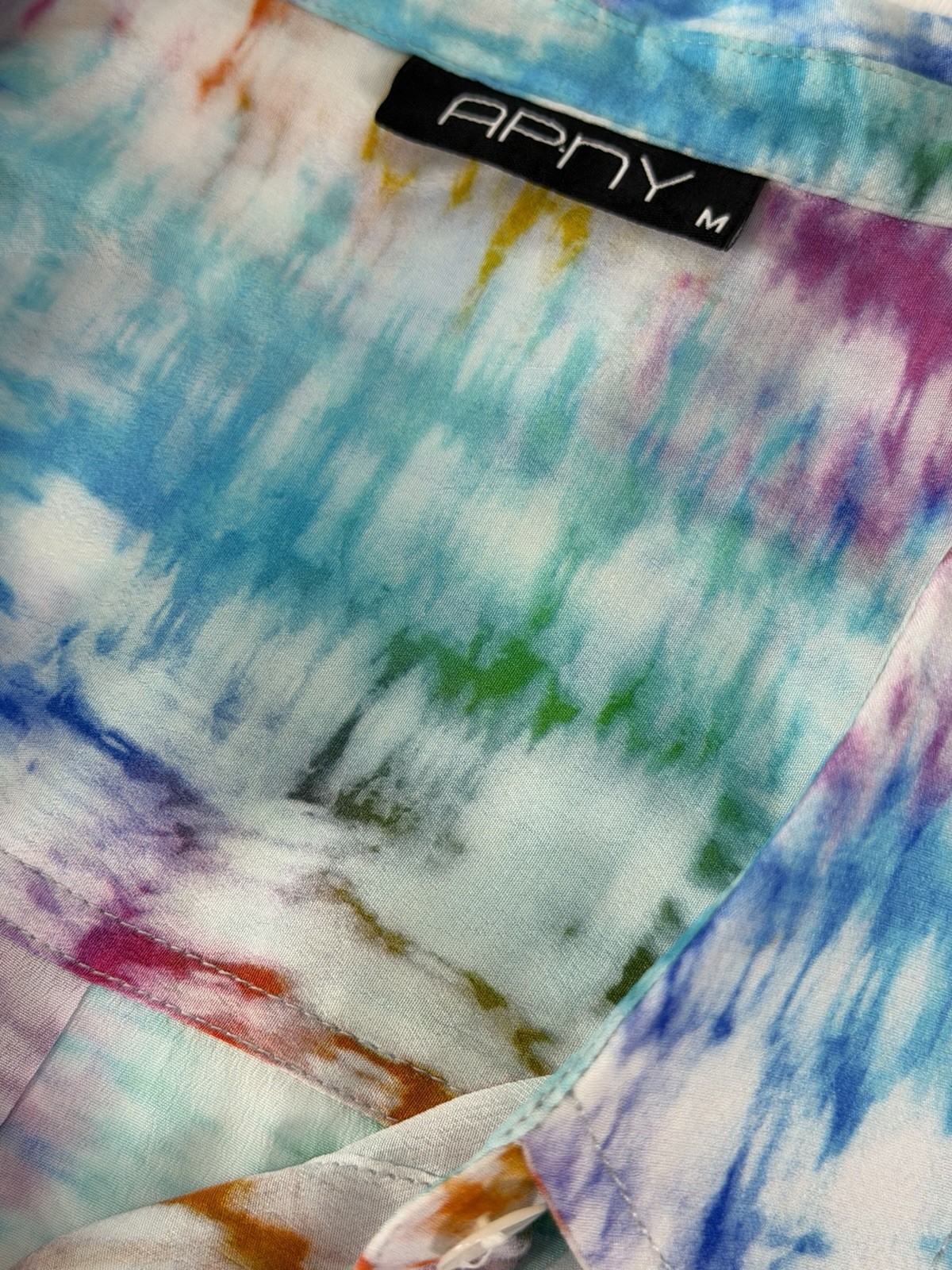 APNY Button-up W/ Roll-up Sleeve Shirt Women’s Size M Rainbow Tie Dye Top Blouse