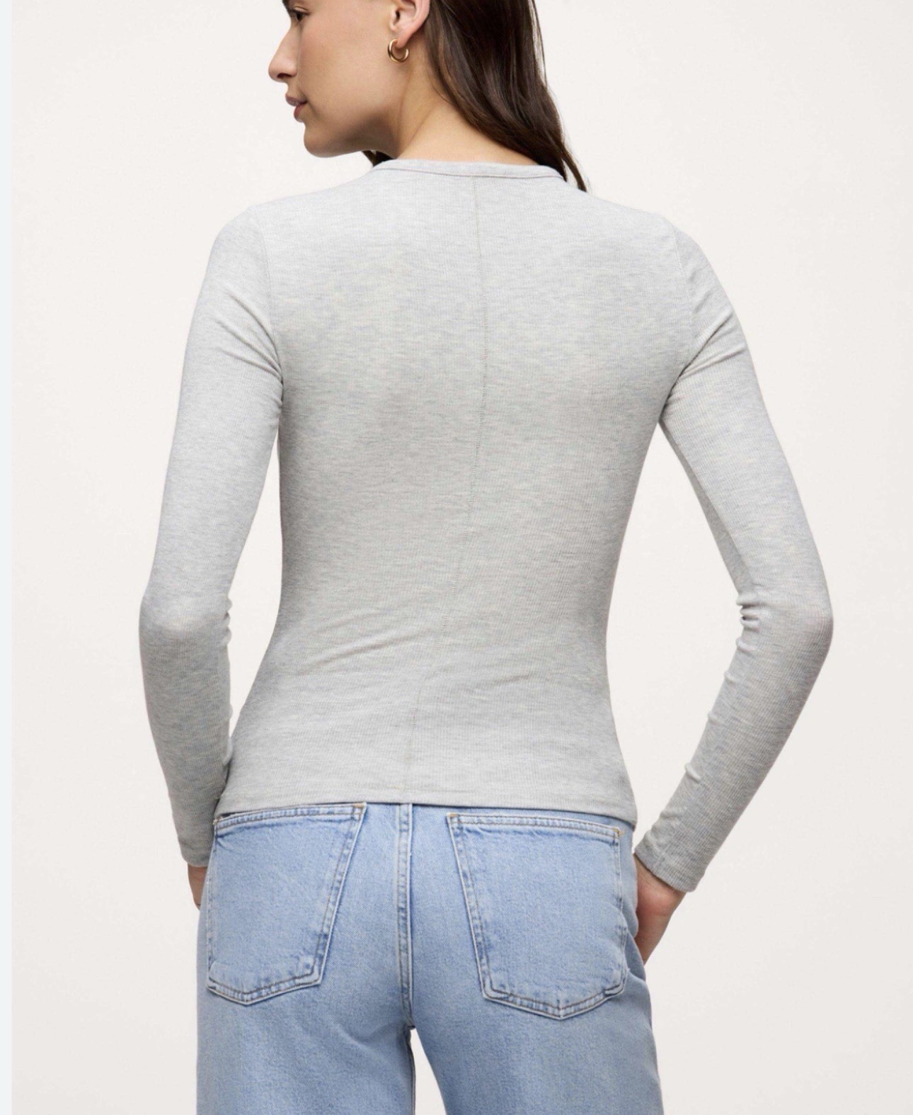 nuuds Women’s L Slinky Modal Rib Long Sleeve T Shirt Light Gray Crew Comfort