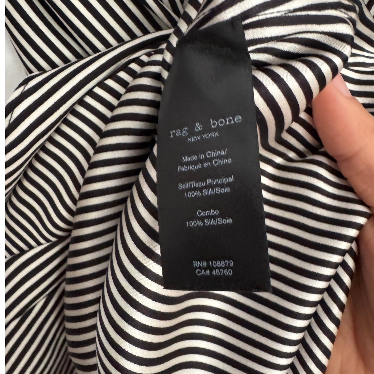Rag & Bone Victor Blouse 100% Silk Black White Stripe Size Medium