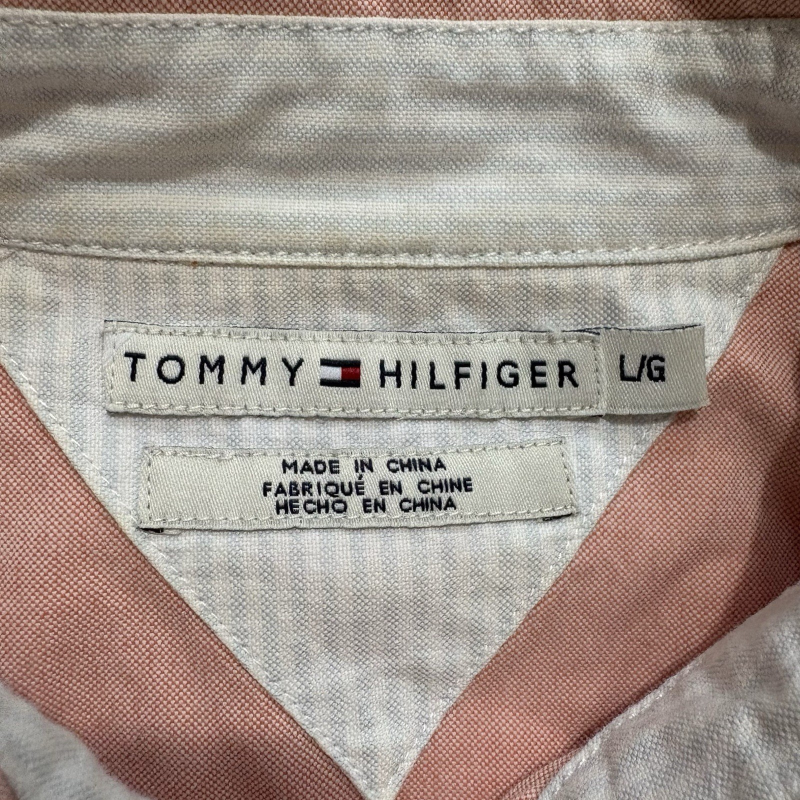 Tommy Hilfiger Monogram Flip Cuff Button Up Shirt Womens Sz L Peach Preppy
