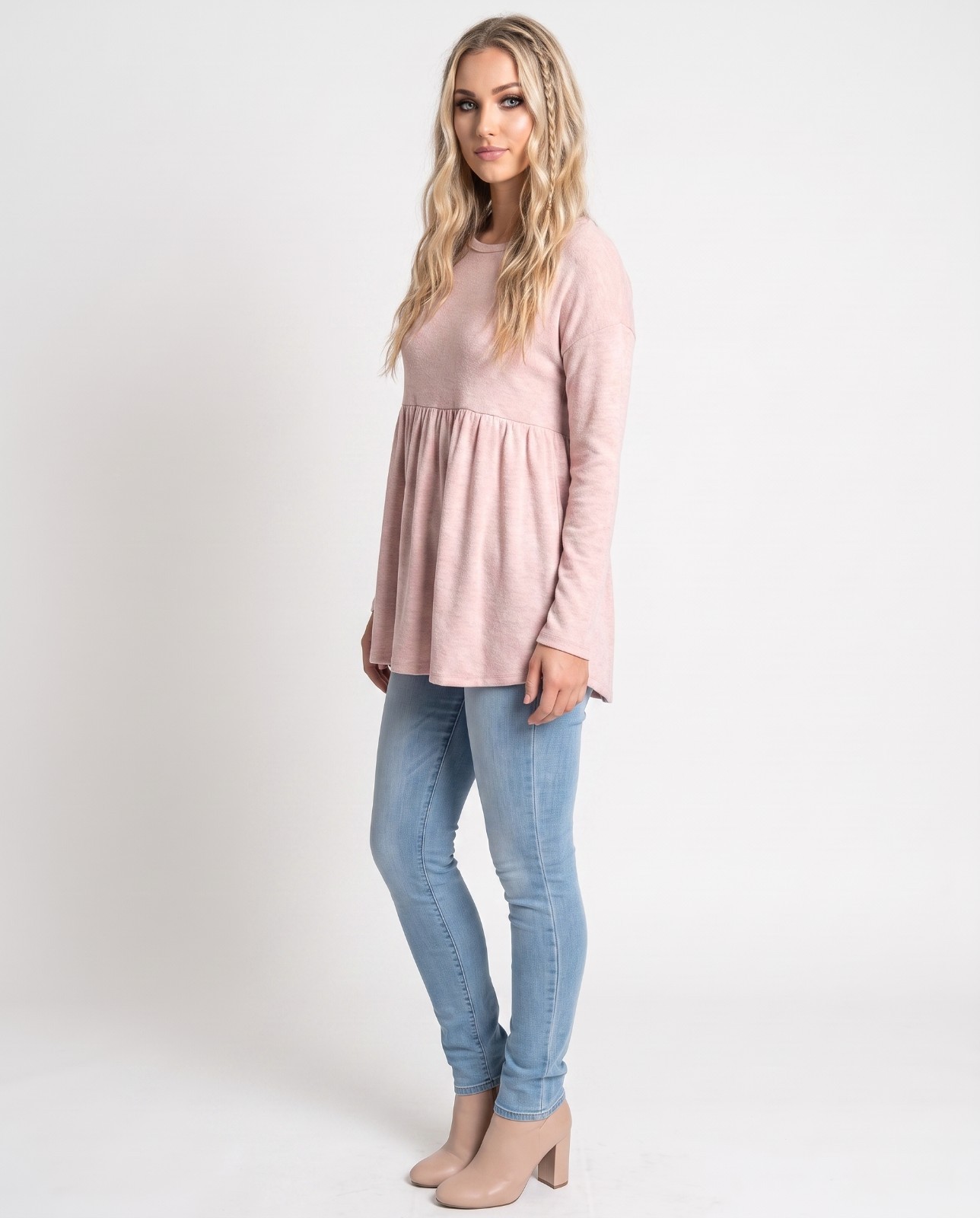 Byron Bay Long Sleeve Babydoll Tunic Top knit pink M