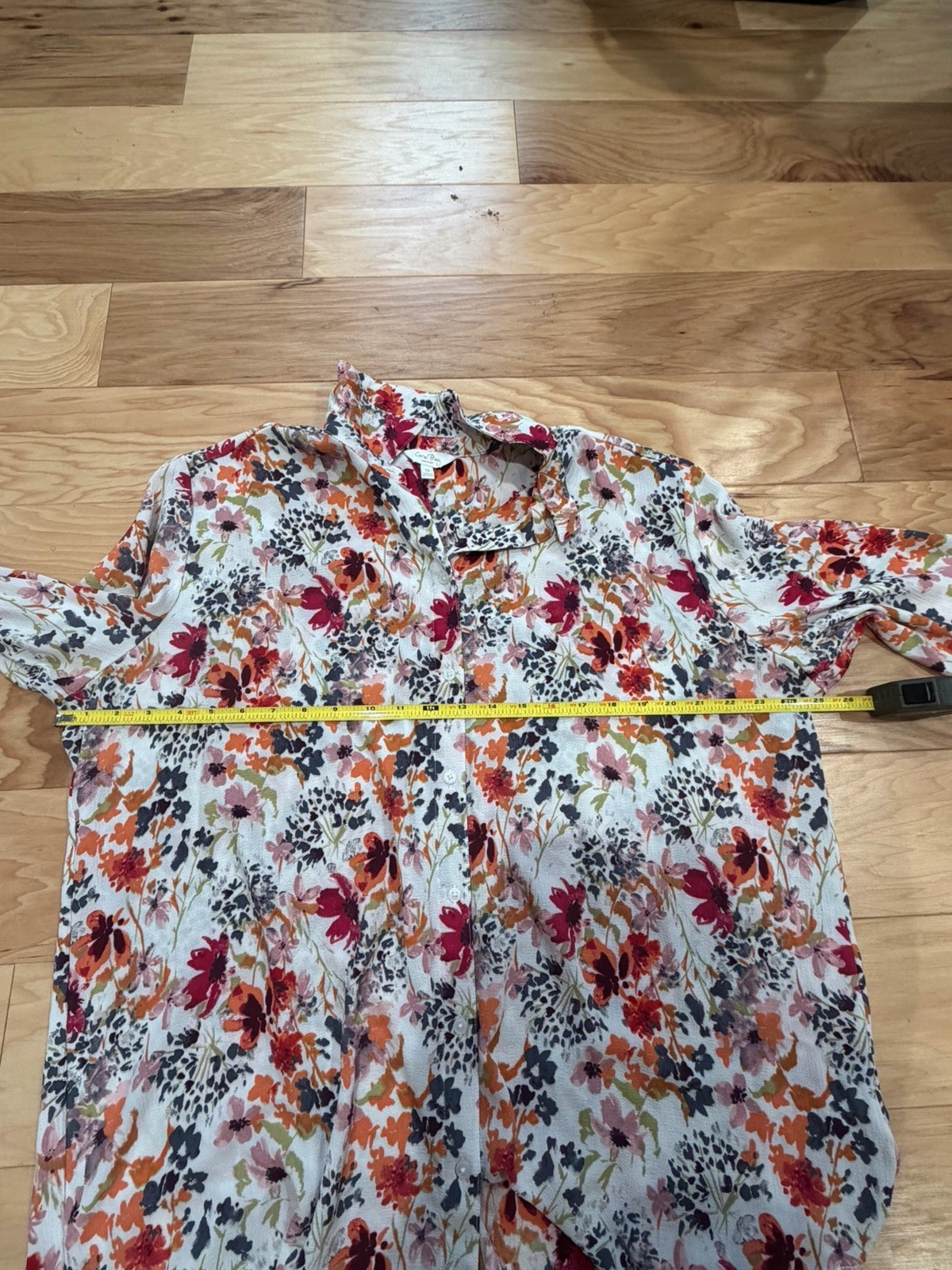 Coral Bay Floral Collared Button-Up Blouse Woven Polyester Spandex Women’s 1X