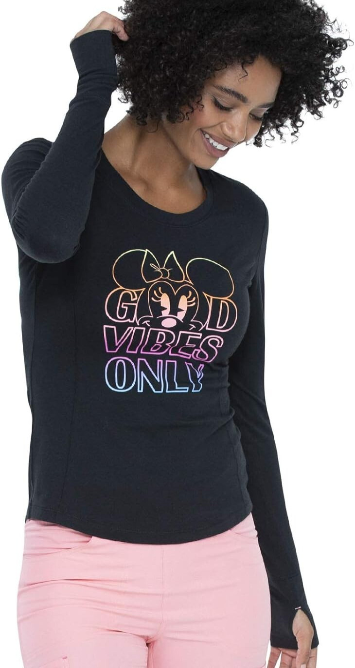 Women’s DISNEY Minnie Mouse GOOD VIBES ONLY Black Long Sleeve Shirt, Heartsoul
