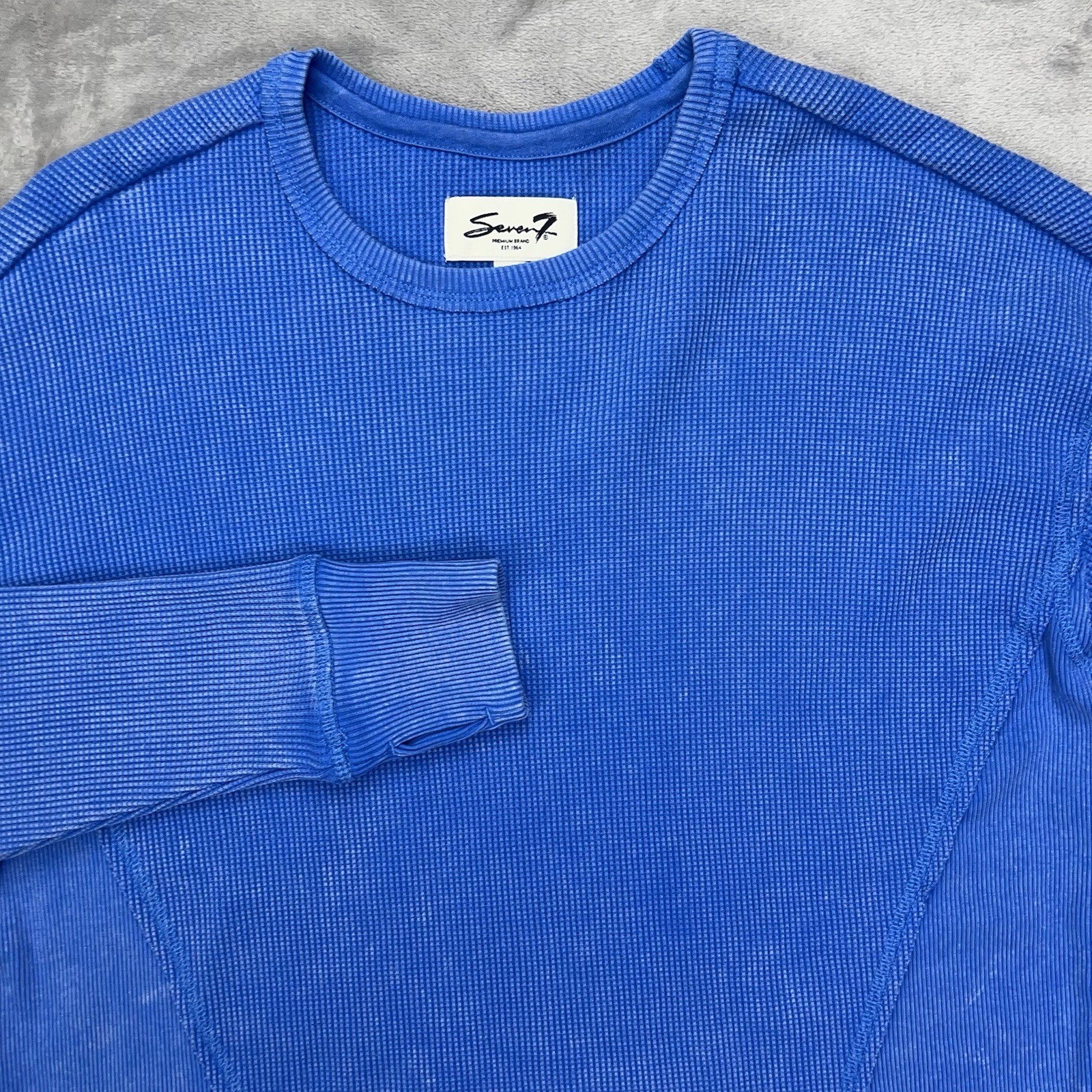 SEVEN7 Waffle Knit Sweater Womens Small Blue Long Sleeve Thumbholes Crewneck Top
