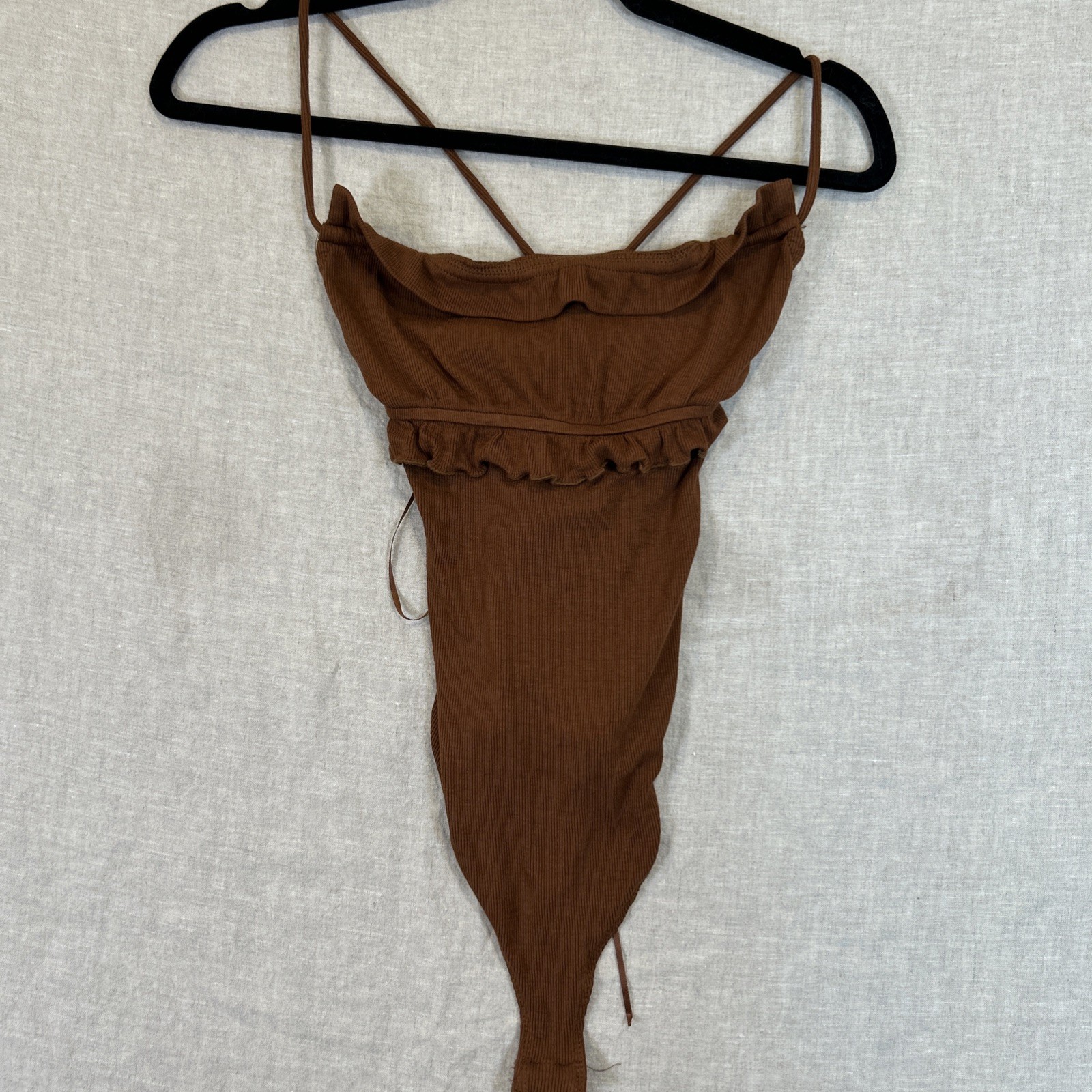 West of Melrose Women’s Bodysuit Brown Ruched Cross Back Straps Small