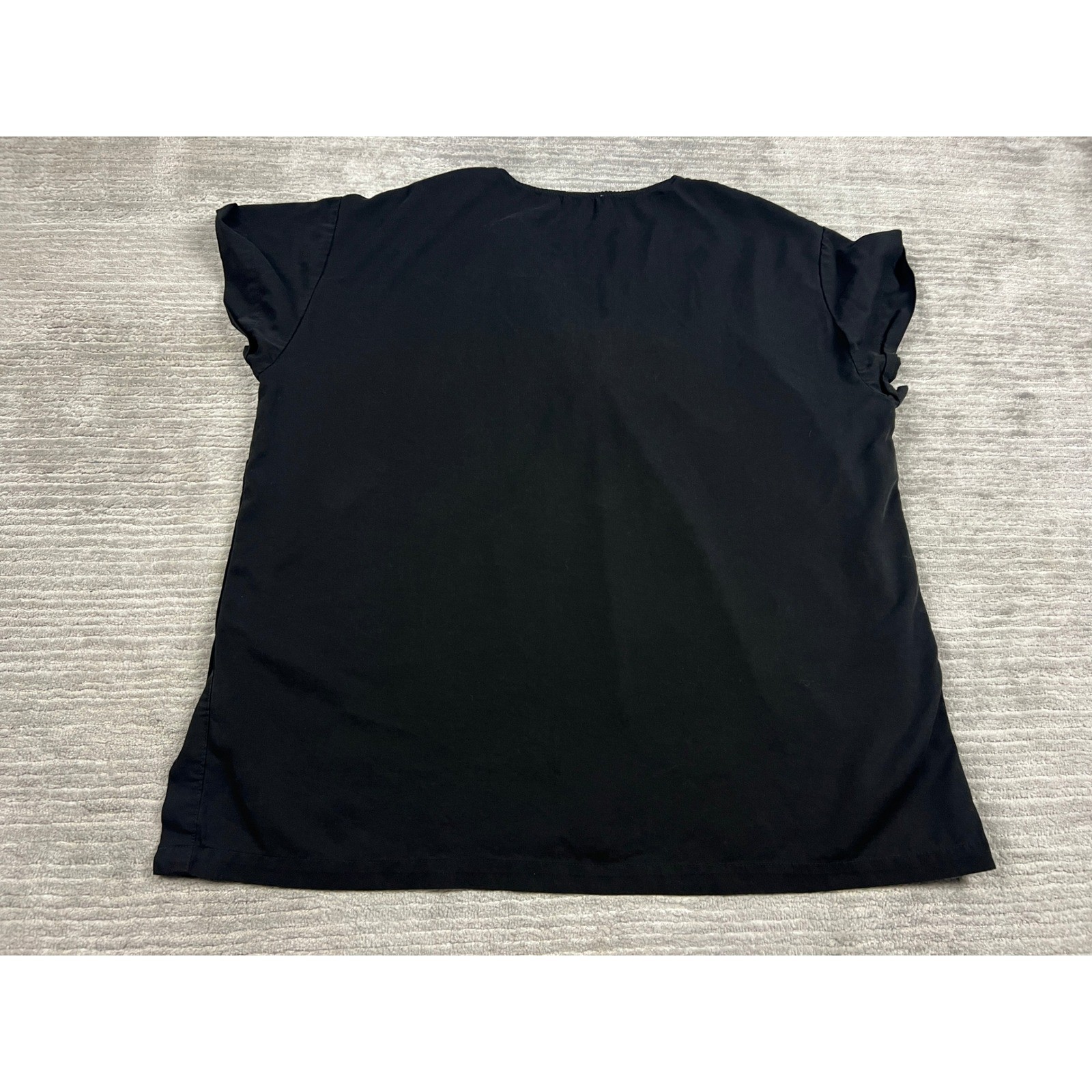 Perfectly Priscilla Blouse Women 3XL Black Tencel V-Neck Side Button HT1007PD